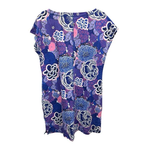 NWT T by Talbots Cotton Blend Terry Dress Blue Floral Print L Petite Spring - Picture 6 of 11